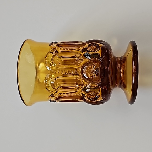 Vintage L.E. Smith Moon and Star Amber 3 5/8" Juice Glass - Picture 1 of 7